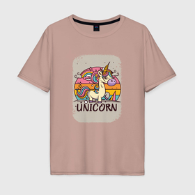 Мужская футболка хлопок Oversize с принтом Fun unicorn , 100% хлопок | свободный крой, круглый ворот, “спинка” длиннее передней части | 