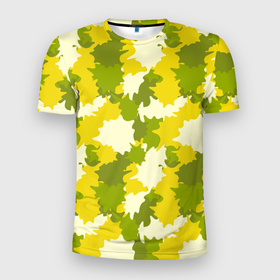 Мужская футболка 3D Slim с принтом Желто зеленый камуфляж в Новосибирске, 100% полиэстер с улучшенными характеристиками | приталенный силуэт, круглая горловина, широкие плечи, сужается к линии бедра | 