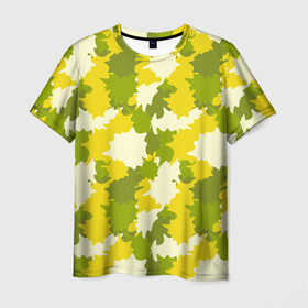 Мужская футболка 3D с принтом Желто зеленый камуфляж в Кировске, 100% полиэфир | прямой крой, круглый вырез горловины, длина до линии бедер | 