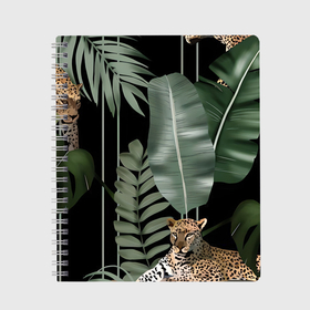 Тетрадь с принтом Гордость леопарда в Курске, 100% бумага | 48 листов, плотность листов — 60 г/м2, плотность картонной обложки — 250 г/м2. Листы скреплены сбоку удобной пружинной спиралью. Уголки страниц и обложки скругленные. Цвет линий — светло-серый
 | 
