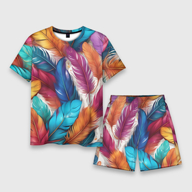 Мужской костюм с шортами 3D с принтом Принт перья   нейросеть в Ухте,  |  | Тематика изображения на принте: 