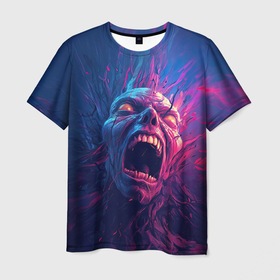 Мужская футболка 3D с принтом Яростный зомби в Курске, 100% полиэфир | прямой крой, круглый вырез горловины, длина до линии бедер | 