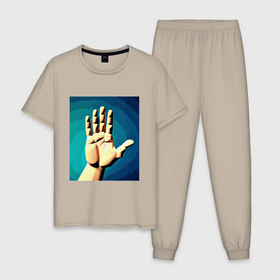 Мужская пижама хлопок с принтом Приветствие рукой в Тюмени, 100% хлопок | брюки и футболка прямого кроя, без карманов, на брюках мягкая резинка на поясе и по низу штанин
 | 