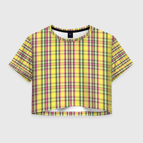 Женская футболка Crop-top 3D с принтом Клетчатый тартан в Екатеринбурге, 100% полиэстер | круглая горловина, длина футболки до линии талии, рукава с отворотами | 