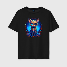 Женская футболка хлопок Oversize с принтом Фантастический кот   нейросеть в Курске, 100% хлопок | свободный крой, круглый ворот, спущенный рукав, длина до линии бедер
 | 