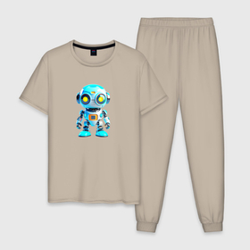 Мужская пижама хлопок с принтом Милый маленький робот в Курске, 100% хлопок | брюки и футболка прямого кроя, без карманов, на брюках мягкая резинка на поясе и по низу штанин
 | 