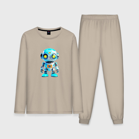 Мужская пижама с лонгсливом хлопок с принтом Милый маленький робот в Курске,  |  | 