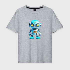 Мужская футболка хлопок Oversize с принтом Милый маленький робот в Курске, 100% хлопок | свободный крой, круглый ворот, “спинка” длиннее передней части | 