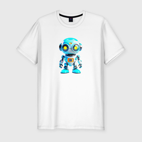 Мужская футболка хлопок Slim с принтом Милый маленький робот в Курске, 92% хлопок, 8% лайкра | приталенный силуэт, круглый вырез ворота, длина до линии бедра, короткий рукав | 