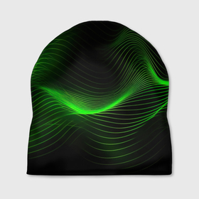 Шапка 3D с принтом Зеленая абстракция на черном фоне в Тюмени, 100% полиэстер | универсальный размер, печать по всей поверхности изделия | 