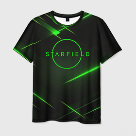 Мужская футболка 3D с принтом Старфилд неоновый зеленый логотип в Петрозаводске, 100% полиэфир | прямой крой, круглый вырез горловины, длина до линии бедер | Тематика изображения на принте: 