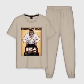 Мужская пижама хлопок с принтом Боец Баки: Сибукава Гоки , 100% хлопок | брюки и футболка прямого кроя, без карманов, на брюках мягкая резинка на поясе и по низу штанин
 | 