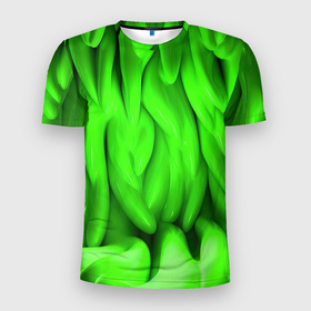 Мужская футболка 3D Slim с принтом Зеленая  абстрактная  текстура в Ухте, 100% полиэстер с улучшенными характеристиками | приталенный силуэт, круглая горловина, широкие плечи, сужается к линии бедра | Тематика изображения на принте: 