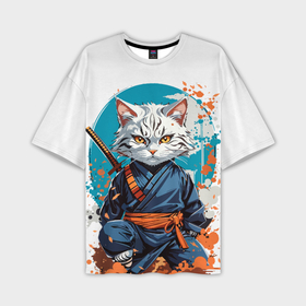 Мужская футболка oversize 3D с принтом Ninja cat dzhiro в Тюмени,  |  | Тематика изображения на принте: 