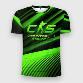 Мужская футболка 3D Slim с принтом CS2 Counter strike  green logo в Санкт-Петербурге, 100% полиэстер с улучшенными характеристиками | приталенный силуэт, круглая горловина, широкие плечи, сужается к линии бедра | 