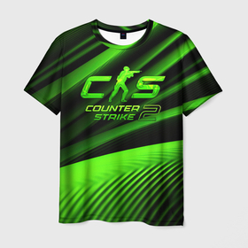 Мужская футболка 3D с принтом CS2 Counter strike  green logo в Санкт-Петербурге, 100% полиэфир | прямой крой, круглый вырез горловины, длина до линии бедер | 