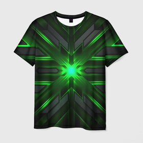 Мужская футболка 3D с принтом Зеленый свет в абстракции в Кировске, 100% полиэфир | прямой крой, круглый вырез горловины, длина до линии бедер | 