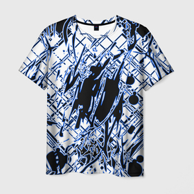 Мужская футболка 3D с принтом Кибернетическая клякса синяя в Петрозаводске, 100% полиэфир | прямой крой, круглый вырез горловины, длина до линии бедер | Тематика изображения на принте: 