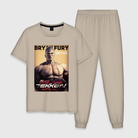 Мужская пижама хлопок с принтом Tekken 8 Bryan Fury в Екатеринбурге, 100% хлопок | брюки и футболка прямого кроя, без карманов, на брюках мягкая резинка на поясе и по низу штанин
 | Тематика изображения на принте: 