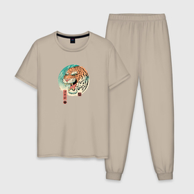 Мужская пижама хлопок с принтом Tiger in Japanese style в Курске, 100% хлопок | брюки и футболка прямого кроя, без карманов, на брюках мягкая резинка на поясе и по низу штанин
 | 