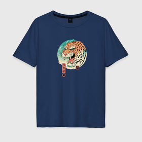 Мужская футболка хлопок Oversize с принтом Tiger in Japanese style в Курске, 100% хлопок | свободный крой, круглый ворот, “спинка” длиннее передней части | 