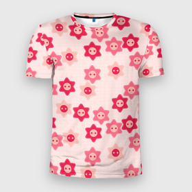 Мужская футболка 3D Slim с принтом Розовые цветочные пуговицы в Петрозаводске, 100% полиэстер с улучшенными характеристиками | приталенный силуэт, круглая горловина, широкие плечи, сужается к линии бедра | Тематика изображения на принте: 