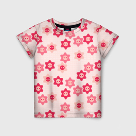 Детская футболка 3D с принтом Розовые цветочные пуговицы в Курске, 100% гипоаллергенный полиэфир | прямой крой, круглый вырез горловины, длина до линии бедер, чуть спущенное плечо, ткань немного тянется | 