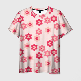 Мужская футболка 3D с принтом Розовые цветочные пуговицы в Петрозаводске, 100% полиэфир | прямой крой, круглый вырез горловины, длина до линии бедер | Тематика изображения на принте: 