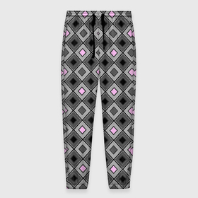 Мужские брюки 3D с принтом Серо   розовый геометрический узор в Кировске, 100% полиэстер | манжеты по низу, эластичный пояс регулируется шнурком, по бокам два кармана без застежек, внутренняя часть кармана из мелкой сетки | 
