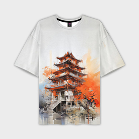 Мужская футболка oversize 3D с принтом Японский замок ,  |  | 