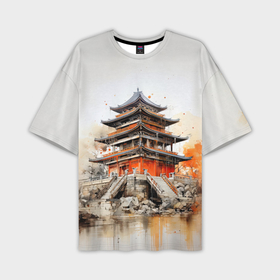 Мужская футболка oversize 3D с принтом Замок в Японии ,  |  | 