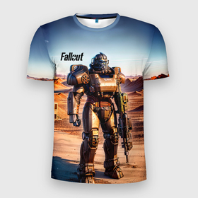 Мужская футболка 3D Slim с принтом Robot Fallout , 100% полиэстер с улучшенными характеристиками | приталенный силуэт, круглая горловина, широкие плечи, сужается к линии бедра | 