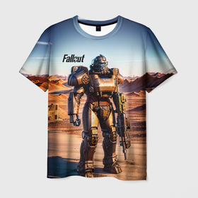 Мужская футболка 3D с принтом Robot Fallout в Екатеринбурге, 100% полиэфир | прямой крой, круглый вырез горловины, длина до линии бедер | Тематика изображения на принте: 