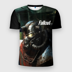 Мужская футболка 3D Slim с принтом Fallout dark style в Санкт-Петербурге, 100% полиэстер с улучшенными характеристиками | приталенный силуэт, круглая горловина, широкие плечи, сужается к линии бедра | 