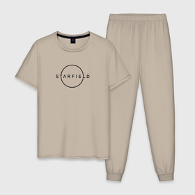 Мужская пижама хлопок с принтом Starfield лого черный , 100% хлопок | брюки и футболка прямого кроя, без карманов, на брюках мягкая резинка на поясе и по низу штанин
 | 