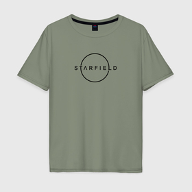 Мужская футболка хлопок Oversize с принтом Starfield лого черный , 100% хлопок | свободный крой, круглый ворот, “спинка” длиннее передней части | Тематика изображения на принте: 