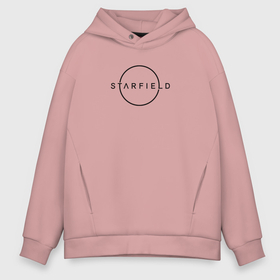 Мужское худи Oversize хлопок с принтом Starfield лого черный в Кировске, френч-терри — 70% хлопок, 30% полиэстер. Мягкий теплый начес внутри —100% хлопок | боковые карманы, эластичные манжеты и нижняя кромка, капюшон на магнитной кнопке | 