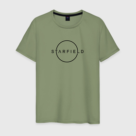 Мужская футболка хлопок с принтом Starfield лого черный в Санкт-Петербурге, 100% хлопок | прямой крой, круглый вырез горловины, длина до линии бедер, слегка спущенное плечо. | Тематика изображения на принте: 