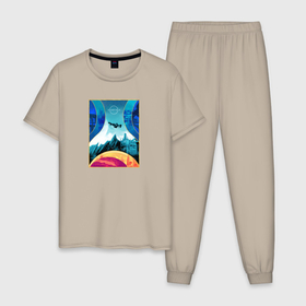 Мужская пижама хлопок с принтом Starfield space , 100% хлопок | брюки и футболка прямого кроя, без карманов, на брюках мягкая резинка на поясе и по низу штанин
 | 