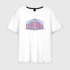 Мужская футболка хлопок Oversize с принтом Boston USA в Кировске, 100% хлопок | свободный крой, круглый ворот, “спинка” длиннее передней части | 