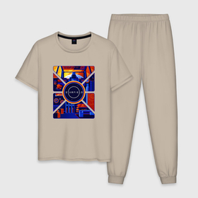 Мужская пижама хлопок с принтом Starfield illustration , 100% хлопок | брюки и футболка прямого кроя, без карманов, на брюках мягкая резинка на поясе и по низу штанин
 | 
