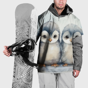 Накидка на куртку 3D с принтом Милые пингвины акварель в Новосибирске, 100% полиэстер |  | 