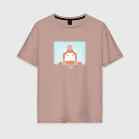 Женская футболка хлопок Oversize с принтом Котенок в котошапке в Новосибирске, 100% хлопок | свободный крой, круглый ворот, спущенный рукав, длина до линии бедер
 | 