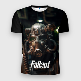 Мужская футболка 3D Slim с принтом Fallout man в Белгороде, 100% полиэстер с улучшенными характеристиками | приталенный силуэт, круглая горловина, широкие плечи, сужается к линии бедра | 