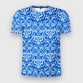 Мужская футболка 3D Slim с принтом Синий этнический орнамент в Курске, 100% полиэстер с улучшенными характеристиками | приталенный силуэт, круглая горловина, широкие плечи, сужается к линии бедра | 