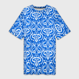 Платье-футболка 3D с принтом Синий этнический орнамент в Белгороде,  |  | 