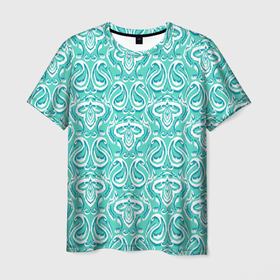 Мужская футболка 3D с принтом Бирюзовый этнический орнамент в Курске, 100% полиэфир | прямой крой, круглый вырез горловины, длина до линии бедер | 