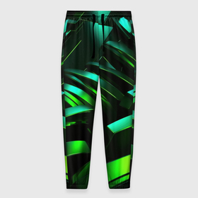 Мужские брюки 3D с принтом Dark  green abstract в Кировске, 100% полиэстер | манжеты по низу, эластичный пояс регулируется шнурком, по бокам два кармана без застежек, внутренняя часть кармана из мелкой сетки | 