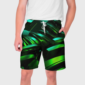 Мужские шорты 3D с принтом Dark  green abstract в Тюмени,  полиэстер 100% | прямой крой, два кармана без застежек по бокам. Мягкая трикотажная резинка на поясе, внутри которой широкие завязки. Длина чуть выше колен | 