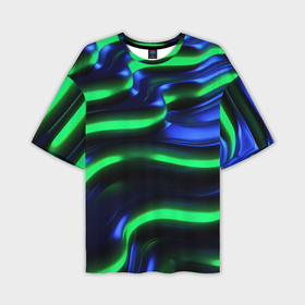 Мужская футболка oversize 3D с принтом Green blue  lines в Екатеринбурге,  |  | 